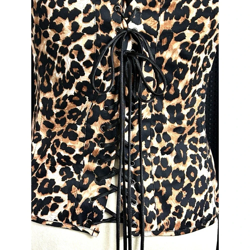 AWESOME Y2K Shirley of Hollywood Leopard Print True Corset Top Boning Zip 38 - Picture 11 of 16